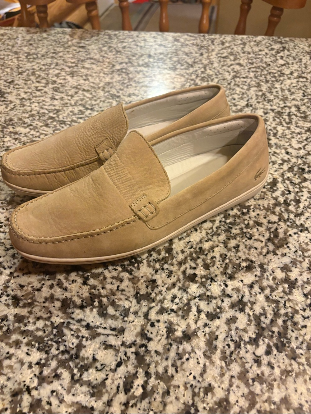 Lacoste Men's Beige Leather Slip-On Driving Loafers